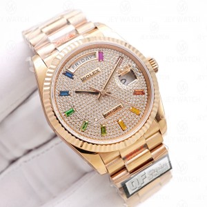 QF/롤렉스 데이데이트 36MM 레인보우 페이브 에버로즈